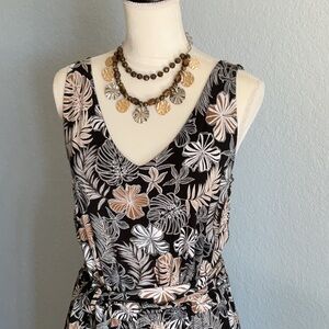 J. Jill Black and White Wide Leg Jumpsuit with Floral Print
